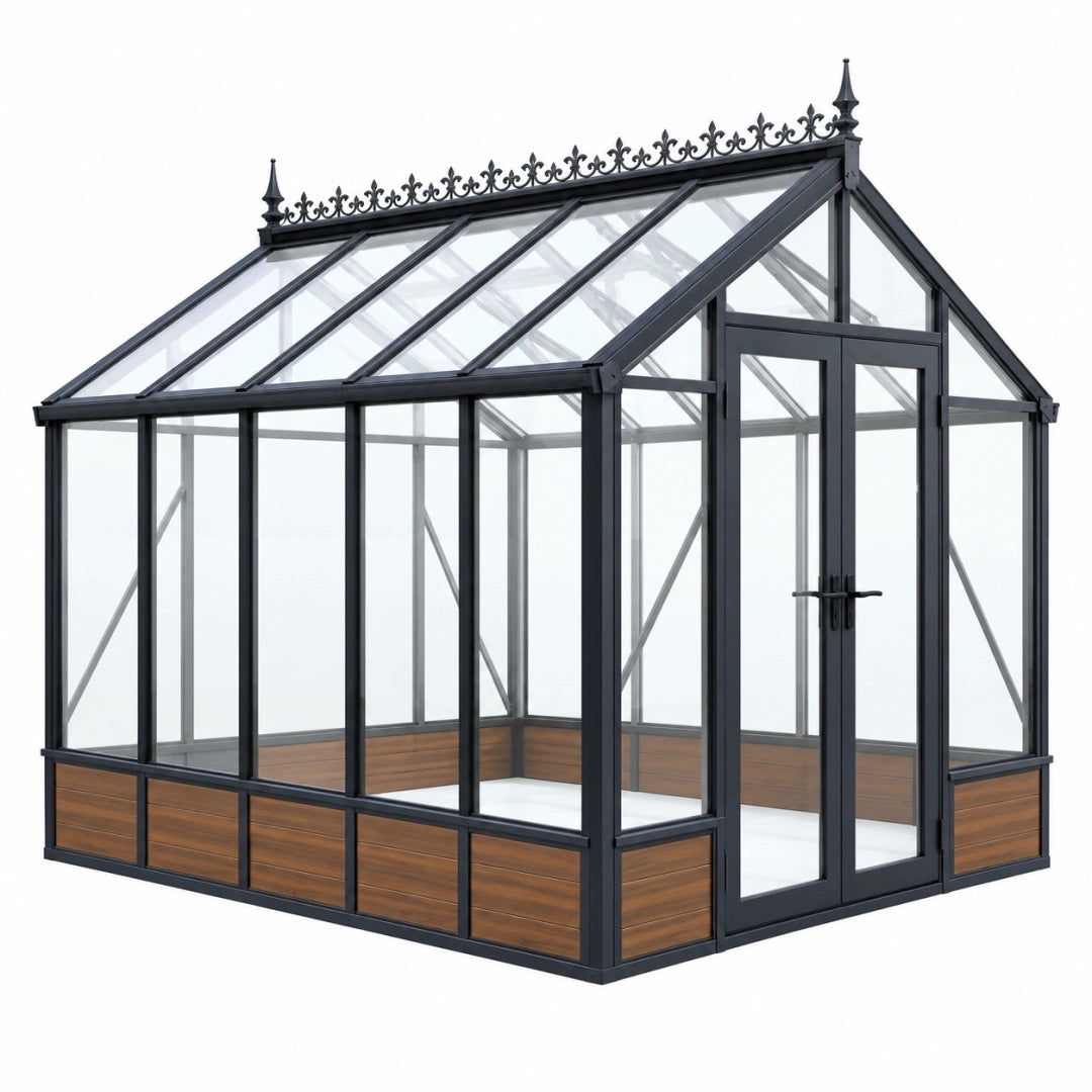 Invernadero de jardín 300 x 250 x 290 cm de metal negro con paneles transparentes estilo victoriano