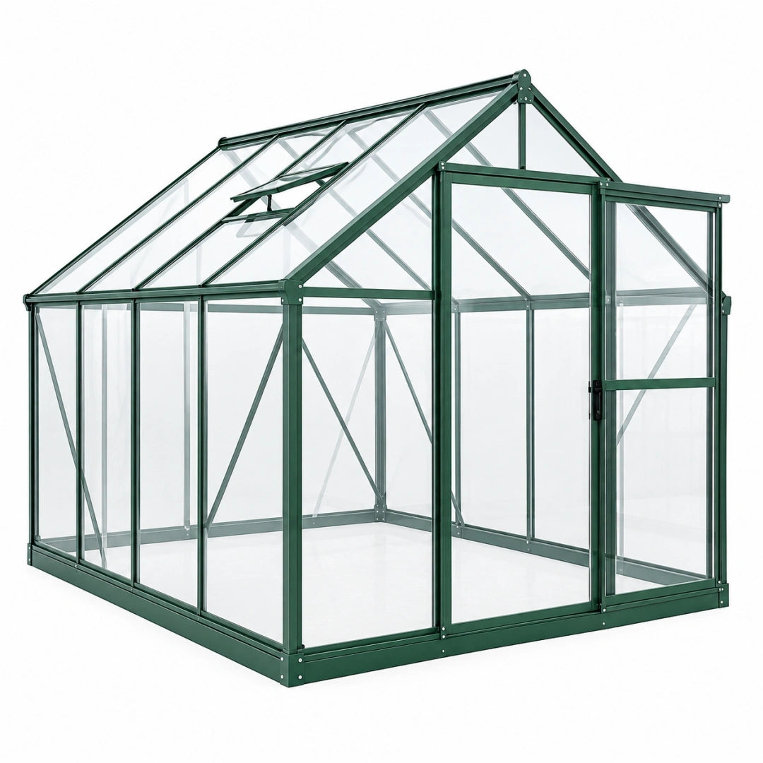 Invernadero de jardín 190 x 130 x 195 cm de aluminio verde con paneles transparentes y ventilación