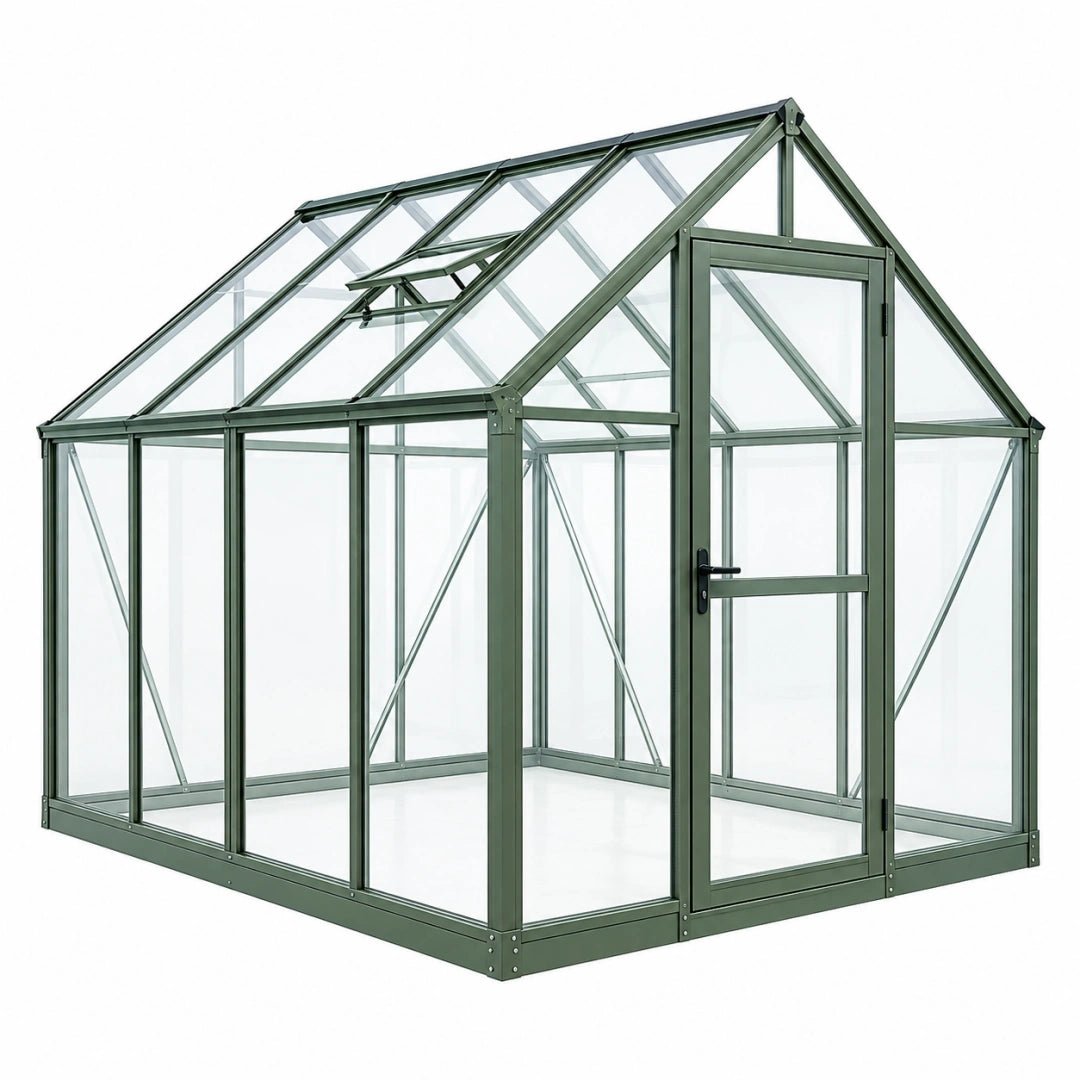 Invernadero de jardín 190 x 190 x 195 cm de aluminio verde con paneles transparentes y ventilación