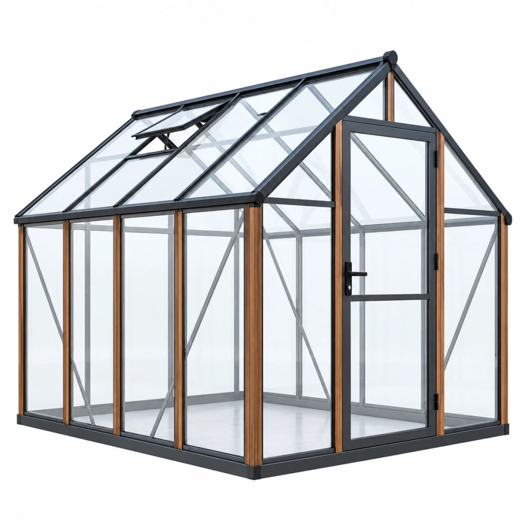 Invernadero de jardín 190 x 190 x 195 cm - aluminio marrón y negro con paneles transparentes y ventilación