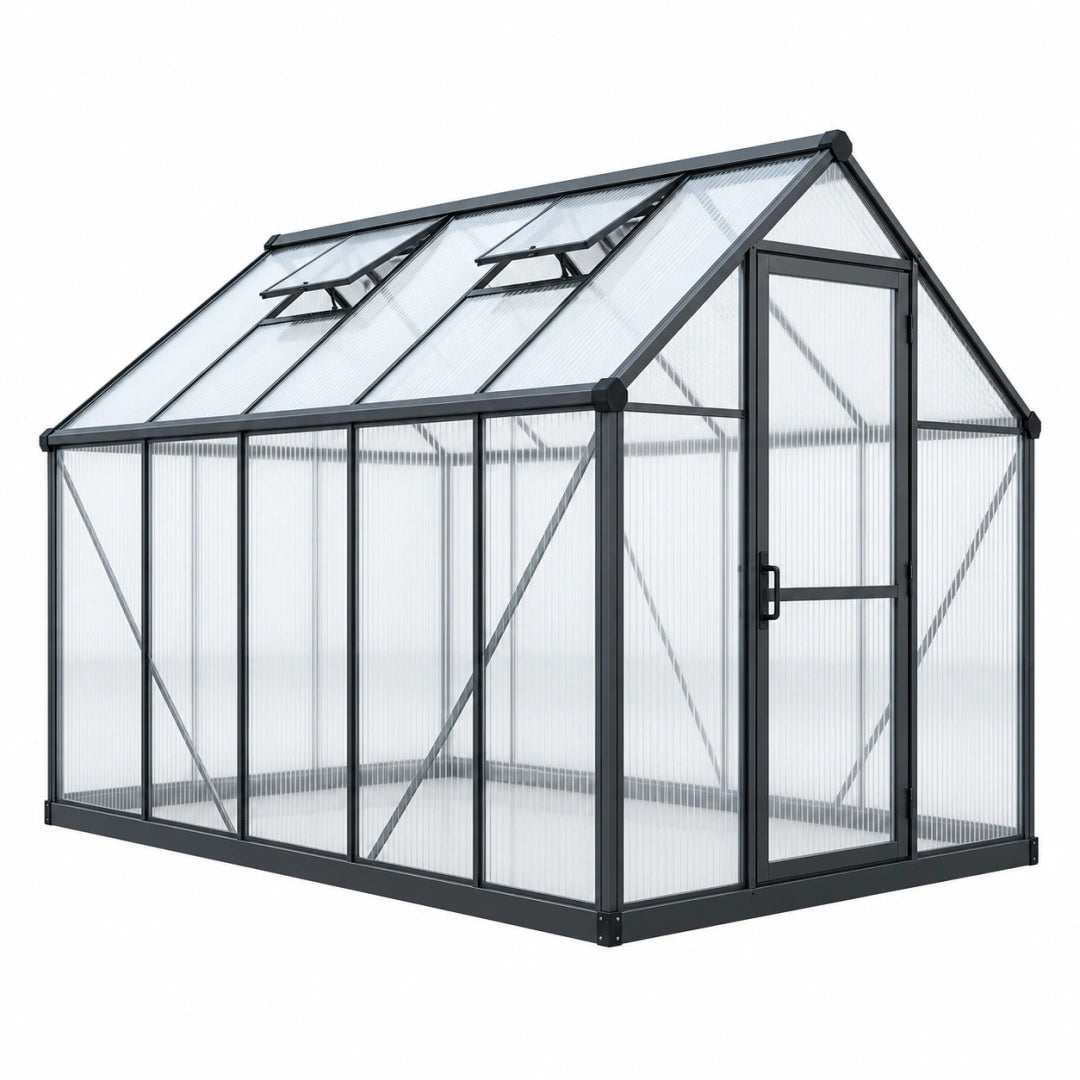 Invernadero de jardín 190 x 190 x 195 cm de aluminio y policarbonato negro con ventilación