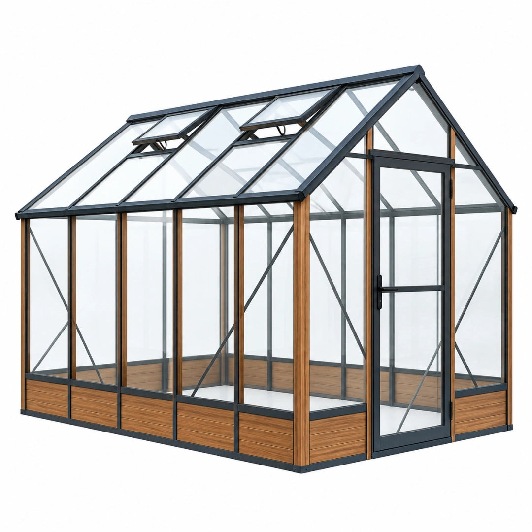 Invernadero de jardín 300 x 240 x 250 cm de aluminio negro con paneles transparentes y ventilación
