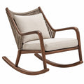 Mecedora 70 x 85 x 90 cm de madera marrón con cuerda trenzada y tapizado beige - estilo natural