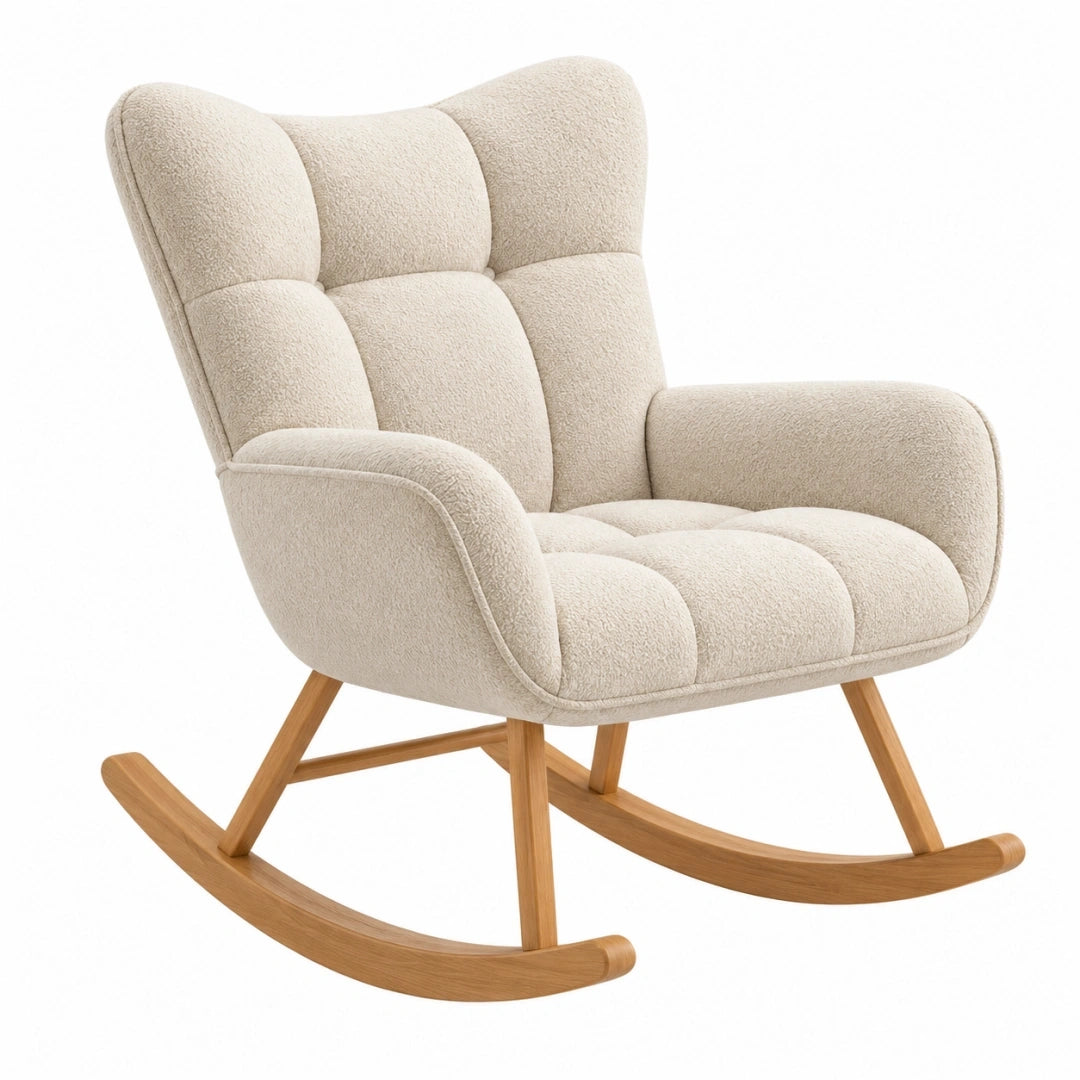 Mecedora 75 x 95 x 102 cm de tejido bouclé beige y madera con asiento acolchado