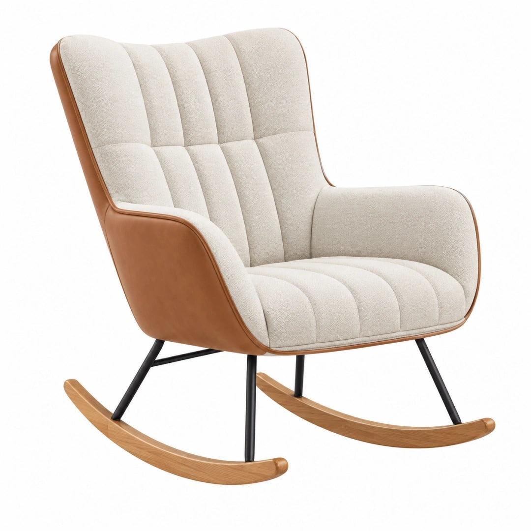 Sillón mecedora 75 x 90 x 105 cm beige y marrón con tapizado acolchado