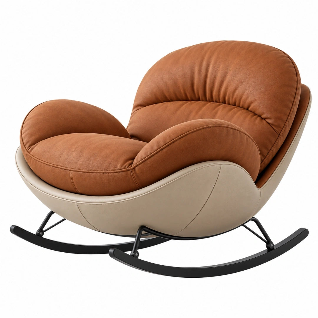 Sillón mecedora 105 x 90 x 95 cm tapizado marrón y beige con base de metal estilo contemporáneo
