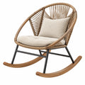 Silla mecedora 100 x 72 x 98 cm de ratán beige con estructura de metal y patines de madera