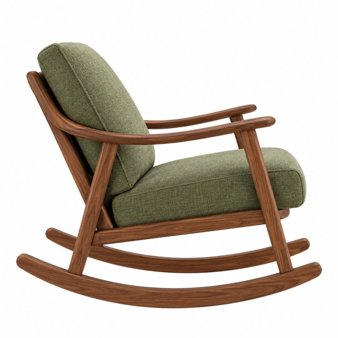 Sillón mecedora 70 x 90 x 95 cm de madera y tela verde estilo nórdico