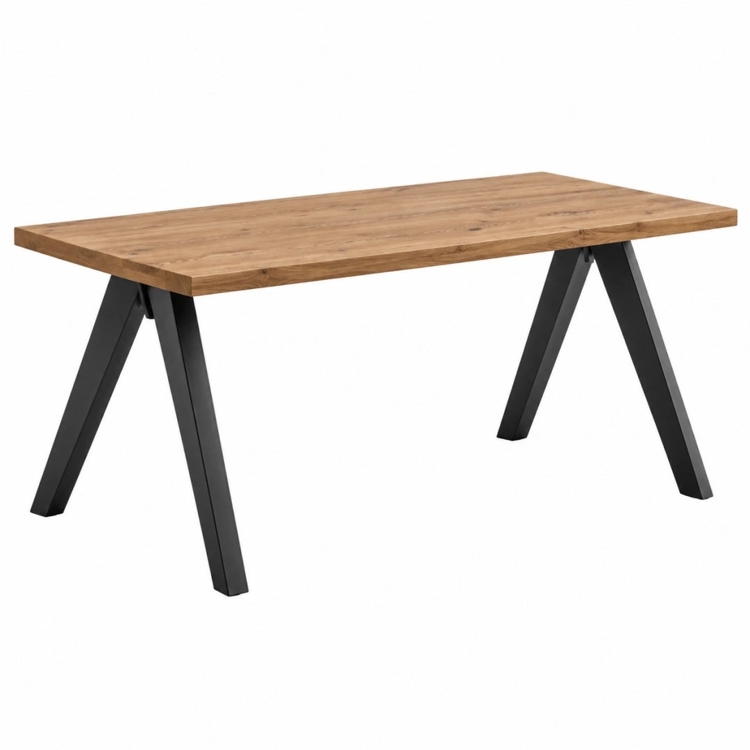 Mesa de comedor 180 x 90 x 76 cm de madera natural y acero negro estilo industrial