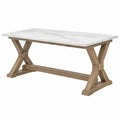 Mesa de comedor 180 x 90 x 76 cm con tablero efecto mármol y base de madera estilo rústico