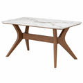 Mesa de comedor 180 x 90 cm de madera marrón con tablero efecto mármol estilo moderno