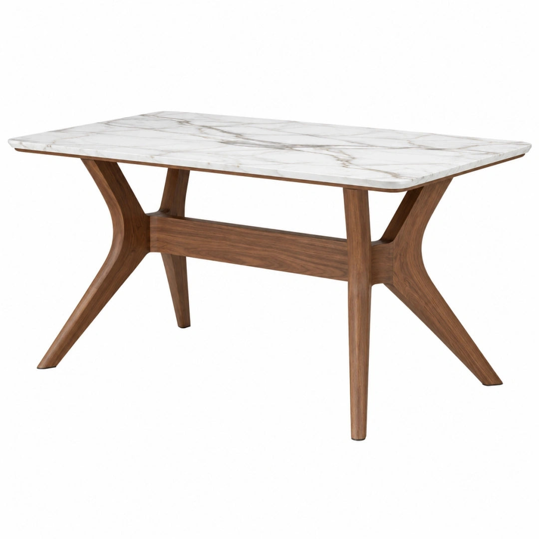 Mesa de comedor 180 x 90 cm de madera marrón con tablero efecto mármol estilo moderno