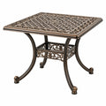 Mesa de exterior cuadrada 102 x 102 cm de aluminio fundido bronce con diseño clásico