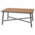 Mesa de centro para exterior 120 x 60 x 45 cm de metal y lamas efecto madera marrón y negro