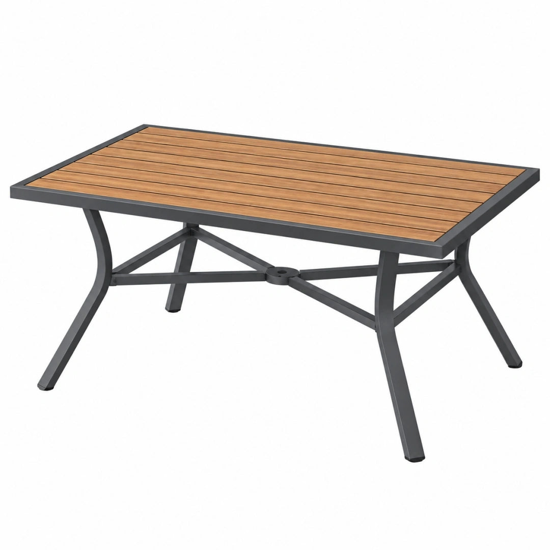 Mesa de jardín 150 x 90 cm de madera y metal marrón negro rectangular