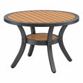 Mesa de exterior redonda 90 cm de madera y metal negro con estante inferior