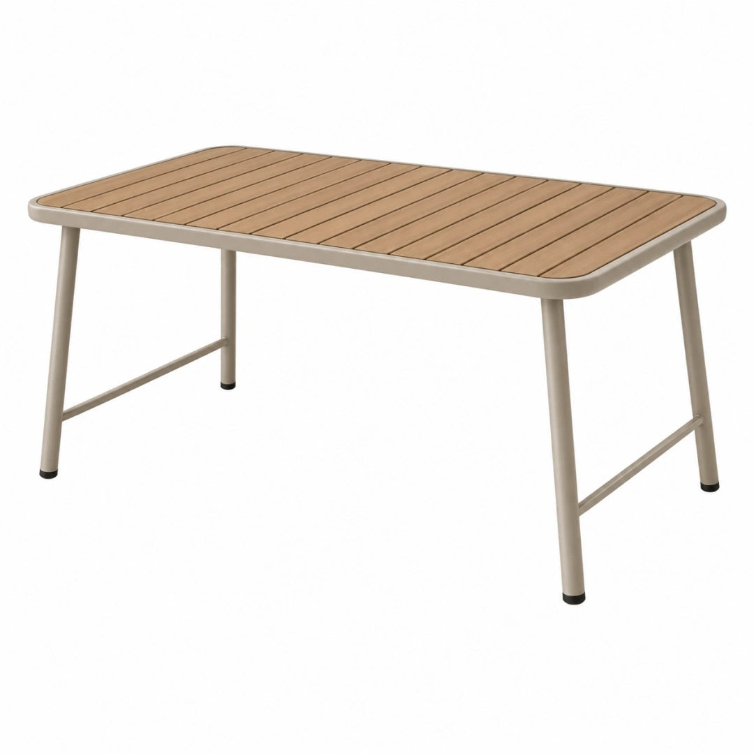 Mesa de jardín 120 x 70 x 75 cm de aluminio y tablero efecto madera beige