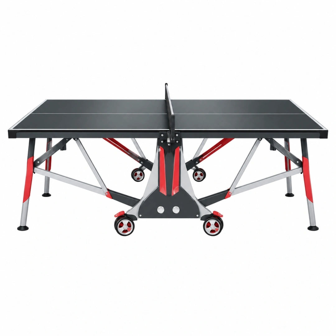 Mesa de tenis de mesa 274 x 152.5 x 76 cm - acero negro y rojo plegable con ruedas
