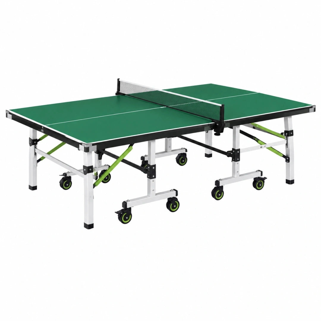 Mesa de tenis de mesa 274 x 152.5 x 76 cm verde de tablero compuesto plegable con ruedas