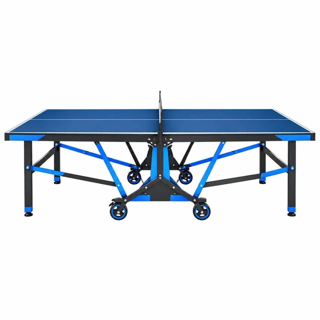 Mesa de tenis de mesa 274 x 152.5 x 76 cm plegable de MDF azul con ruedas