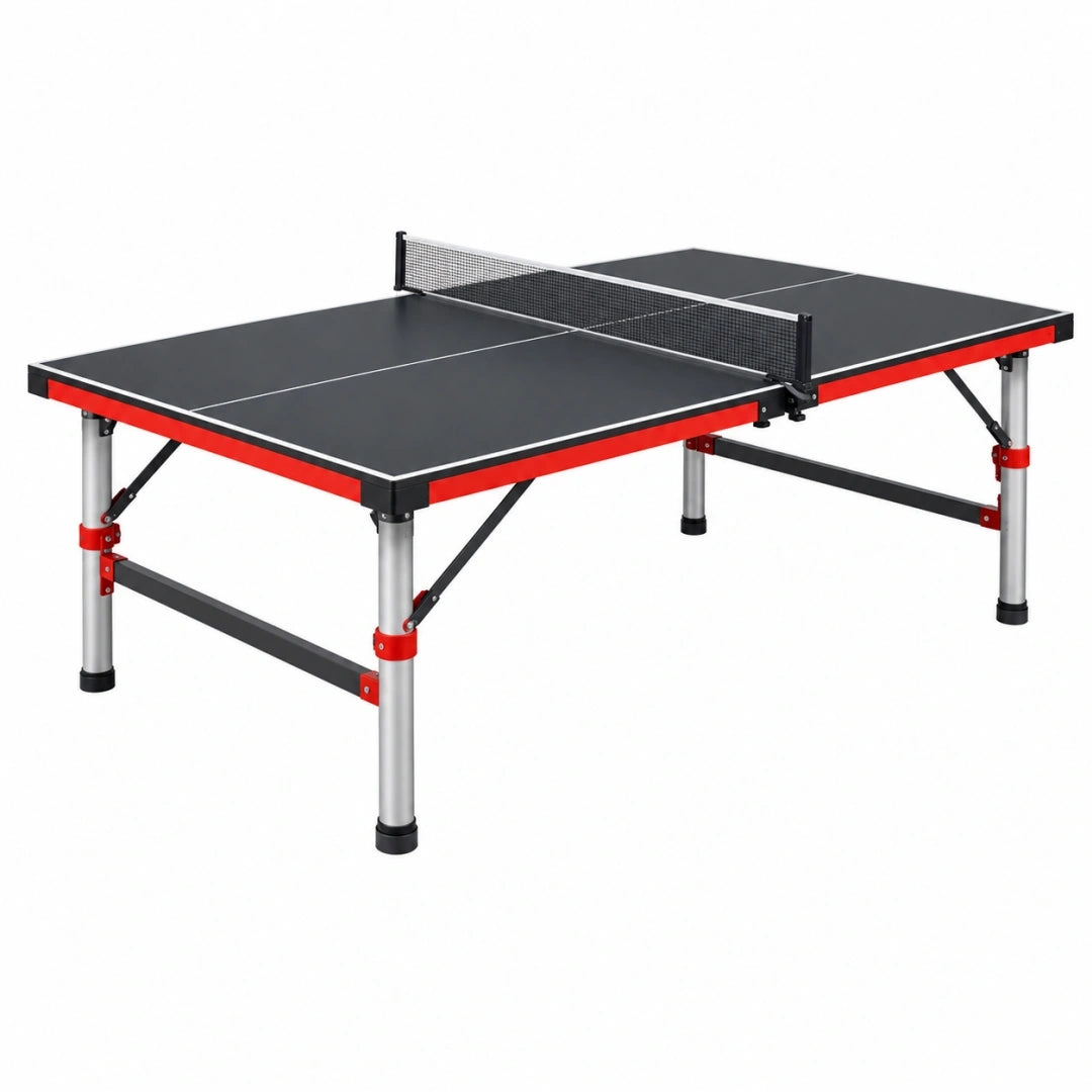 Mesa de tenis de mesa 274 x 152.5 x 76 cm plegable de acero negro y rojo para interior