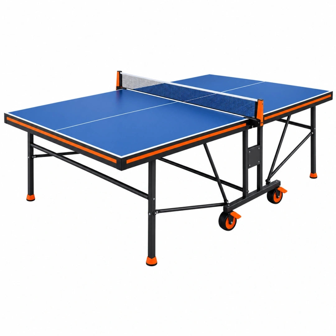 Mesa de ping pong 274 x 152.5 x 76 cm azul de acero plegable con ruedas
